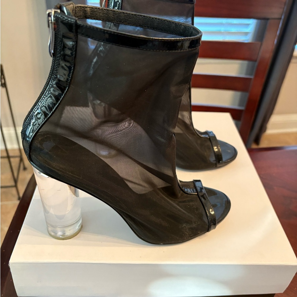 Leith Black Mesh Heeled Sandals with Clear Heel